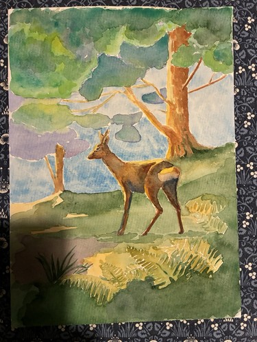 Watercolour deer - a4, of